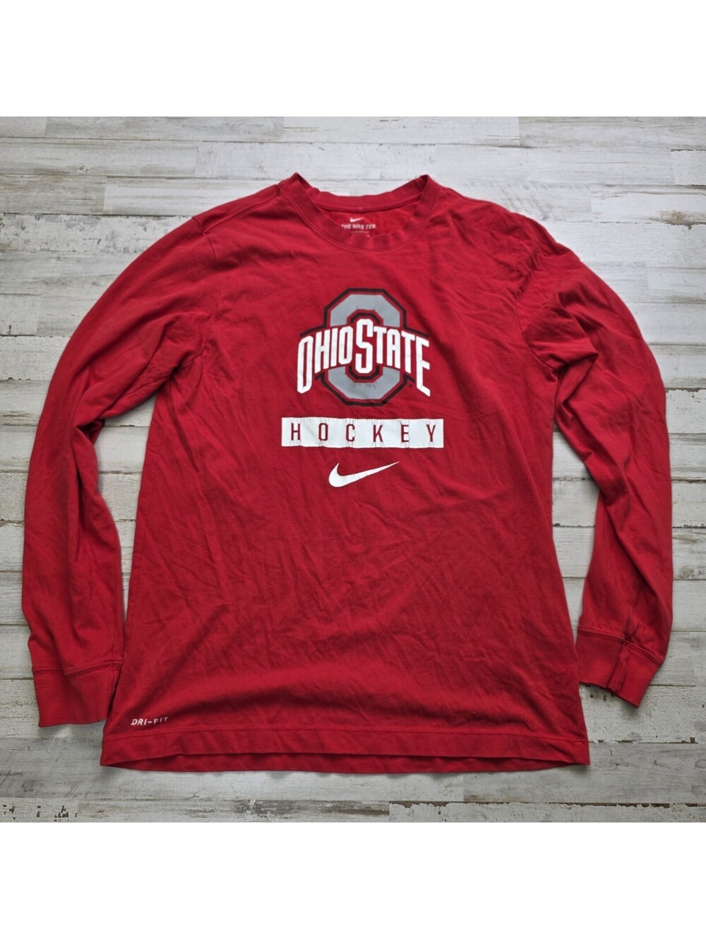 Nike Ohio State Buckeyes Hockey Long Sleeve Graphic Tee Men's MED Dri-Fit